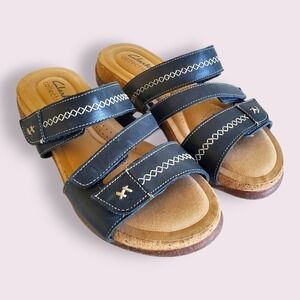 Clarks Collection Women's Blue Leather Adjustable Strap Cork Sandals‎ Size 6